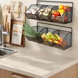Multi-Functional Storage Rack, 3 Compartment Design, Wall-Mounted Spice & Basket Organizer, Ideal for Kitchen/bathroom Organization