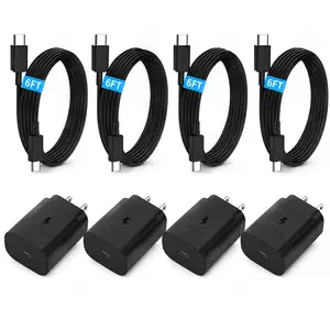 2/4-Pack 25W Type-C Super Fast Charging Block (Mobile Charging Brick) with 6ft USB-C Cable, Compatible with Galaxy S23 Ultra/S21/S20 Pro Max & iPhone 15/15 Pro Max/15 Plus, Black Smartphone Charger