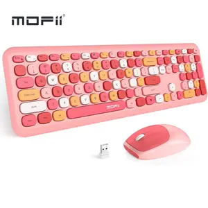 MOFII Wireless Keyboard Mouse Combo, Colorful Compact Full Size Wireless Keyboard and Mouse Set 2.4G Ultra-Thin Sleek Design for Windows, Computer, Desktop, PC, Notebook- Milk Tea Colorful