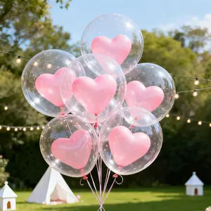 6pcs Heart Shaped Transparent Bobo Balloons, Perfect for Valentine's Day, Birthday, Wedding and Christmas Party Decorations, Balloon Party Supplies