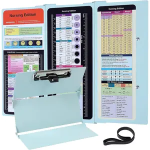 Foldable Pocket Size Nursing Clipboard - 3 Layers Aluminum Clipboard with Nursing Edition Cheat Sheets, Fits in Pocket for Nurses Doctors, Mint