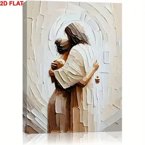 2D 1PC Wrapped Canvas Painting Jesus hugging woman in his arms theme wall art interior framed painting Valentine's Day, Carnival, festivals, the perfect gift for him/her new house decoration shop Decorate bedroom, living room, home office wall decora