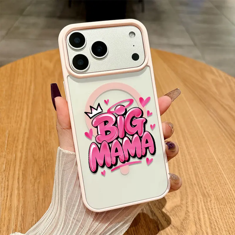 Stylish Big Mama Phone Case Showcasing A Glossy Pink Graffiti Design Anti-Fingerprint Coating Made Of Soft TPU Bumper And Hard PC Backboard Phone Case iPhone 17 16 15 14 13 12 11 X XS Pro Max Plus Air anti drop and wear-resistant magnetic phone case