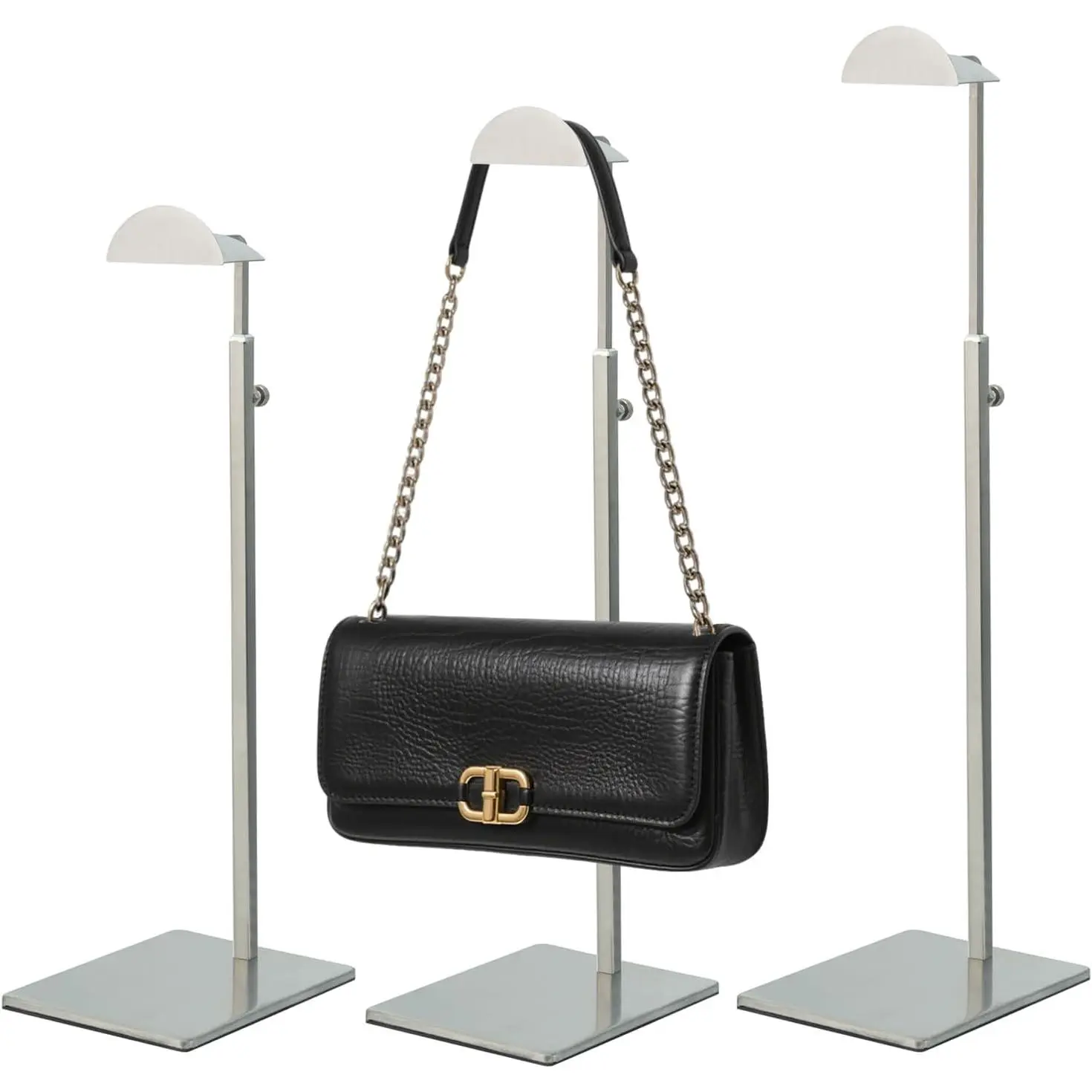 Purse Display Stand 3 count Handbag Stands Metal Bag Organizer Stainless Steel  Hook Stands Adjustable Height  Store Boutique Counter Vendors  Thickened Base