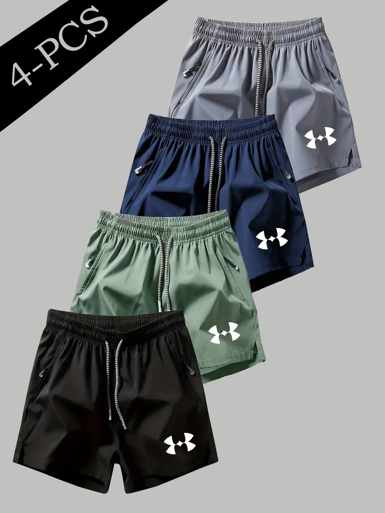 4-Pack Sporty Shorts for Men & Women, Quick-Dry Lightweight Fabric, Simple Logo Print, Ideal for Fitness Training, Unisex Athletic Wear, Lightweight Summer Shorts