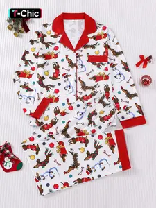 2-piece Christmas gift set: scarf, snowman, sausage dog, striped bone, colored bell, soft, comfortable, skin-friendly, smooth, suitable for home wear, casual wear, Loungewear, Christmas pajamas