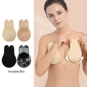 Women's Soft Nipple Cover with Rabbit Ears Breathable Reusable Invisible Bra for Strapless Backless Dress