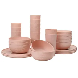 Mainstays 30-Piece Plastic Swirl Pattern Dinnerware Bundle Set, Pink