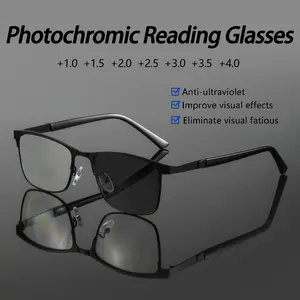 Men's Photochromic Reading Glasses, Stainless Steel Frame, Durable PC Lenses, Ideal for Business & Daily Commute
