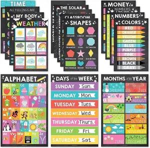 16 Pcs Laminated Educational Posters for Kids Classroom and Teacher Decor for Kids, Perfect for All Ages, Ideal for Elementary and Boho-Themed Rooms and Classrooms