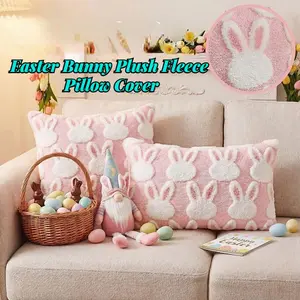 Easter Bunny Rabbit Plush Fleece Pillow Cover | Modern Minimalist Living Room Sofa Decor | Perfect for Easter & Galentine's Day