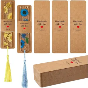 50 Pieces Resin Bookmark Holder 5.9 x 1.8 Inches Kraft Bookmark Sleeves DIY Bookmarks Display Cards for Bookmark Wrapping Small Business Packaging Supplies Party Favor Gift (Brown, Warm)
