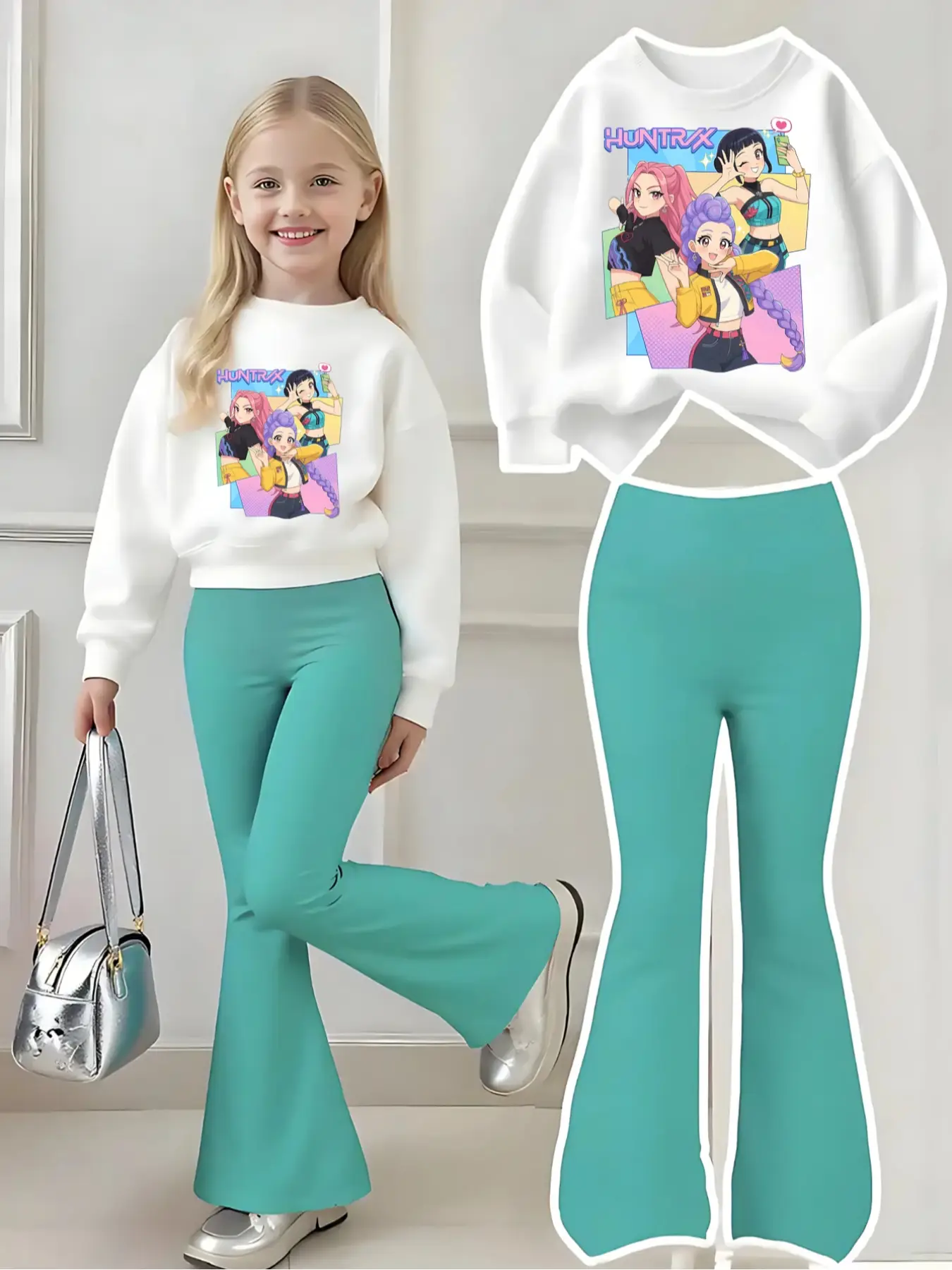 Women's Graphic Print Sweatshirt & Leggings Set, Casual Fitted Elastic Fabric for Spring Fall Outdoor Indoor Activities