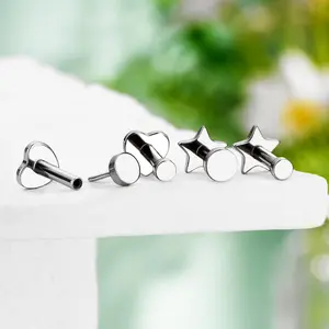 Oufer 16G Titanium Threadless Disc Top Star/Heart Flat Back Cartilage Lip Stud