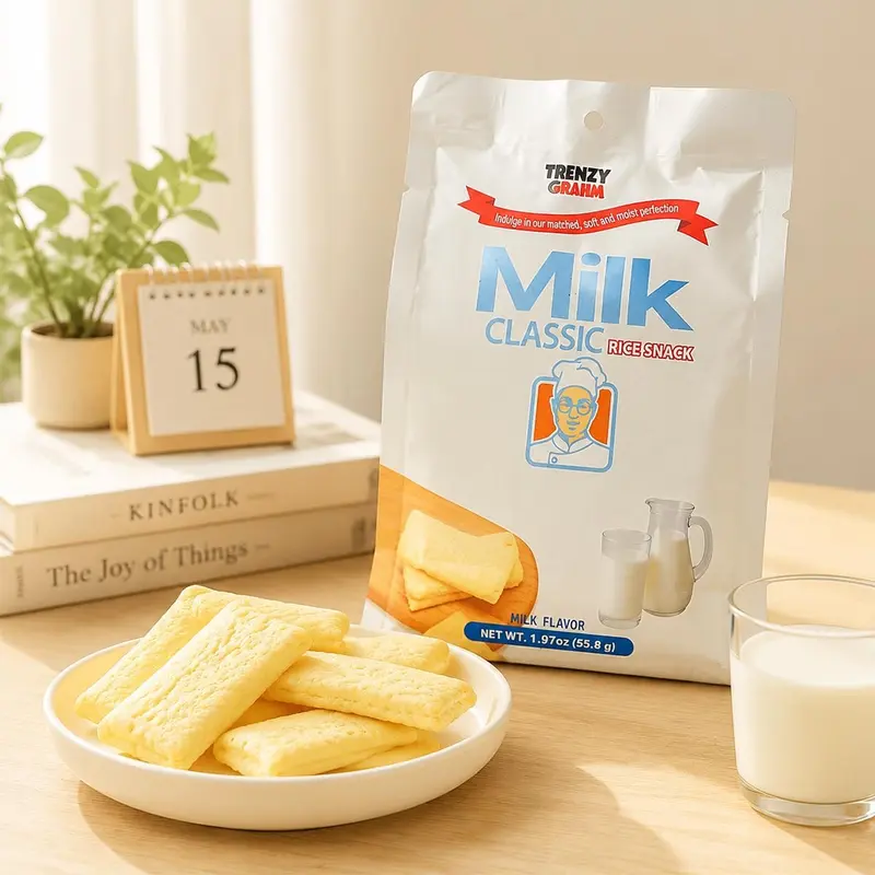 TRENZY GAHM Milk Rice Crackers - Korean Crisps & Puffed Snacks, Asian Snack Biscuits, Creamy Milky Flavor, 55.8g, Ambient Temp Popular Easy-Grab Option