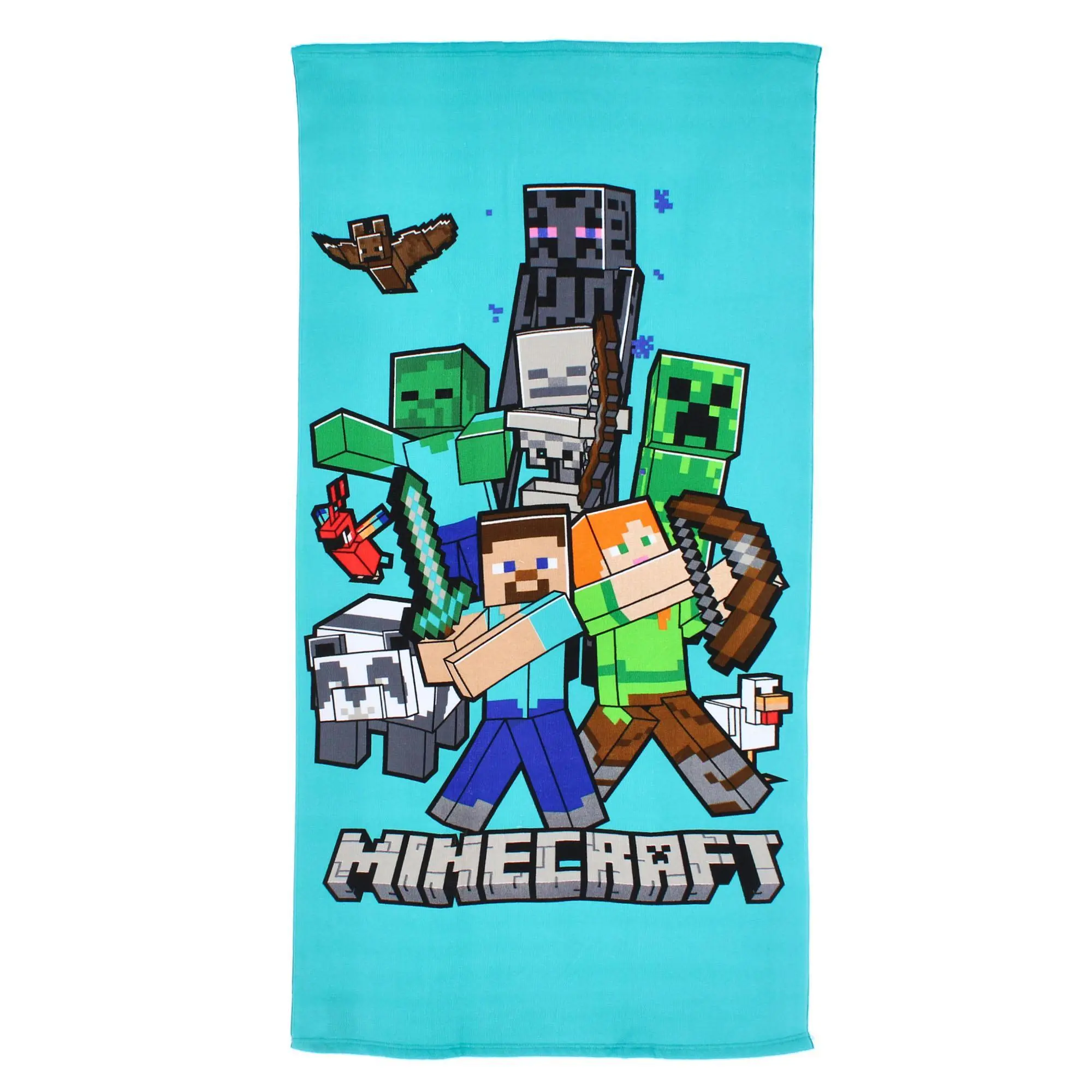 Textiel Trade Child's Minecraft Creeper, Steve and Alex Video Games Bath Towel - Colorful, Lightweight Home Bathroom Towel for Beach Use