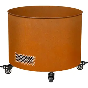 Outdoor Large Steel Tomato Planter cylindrical tomato planting pot with wheels rust color Cylindrical tomato planting pot with wheels rust color