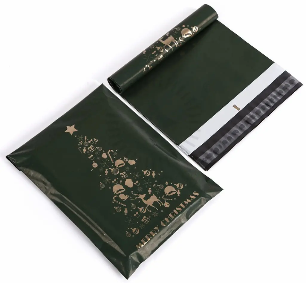 Christmas Tree Green Gold Poly Mailers Size 10x13 Shipping Bags