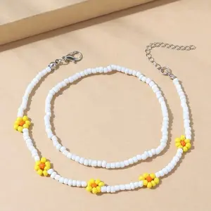 White Bead Flower Anklet - Durable White Bead Bracelet with Floral Accents, Perfect for Everyday Wear or Special Occasions