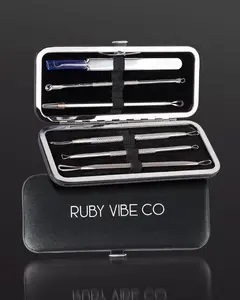 Ruby Vibe DermaCare Pro Tool Set, Professional Blackhead Removal Tool Kit, 6-Piece Stainless Steel Acne Extractor Set with PU Carrying Case