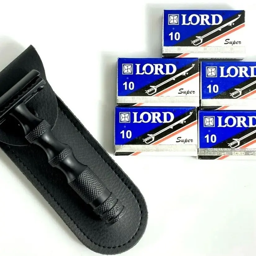The Centurion Safety Razor with 50 Shaving Blades - Double Edge DE Safety Razor - Safety Razor Kit For Men & Women- Safety Razor Faux Leather Case - Stainless Steel - Ergonomic Eco friendly Plastic free Gift