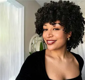 New  8 Inch Afro Curly  Bouncy Wig with Bangs | Natural Kinky Synthetic Hair  Ultra-Soft & Bouncy Kinky Curly Hair  Glueless Wigs Heat Resistant Wigs