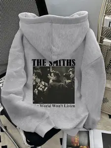 Women's Smith Family Print Hoodie, Casual Loose-Fit Graphic Sweatshirt with Drawstring Pocket, Fall & Winter Fashion