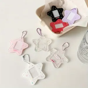 2pcs EVA Star-Shaped Card Holder, Transparent Photo Display Case with Chain, ID & Business Card Pouch, Durable & Portable Design, Badge Holder