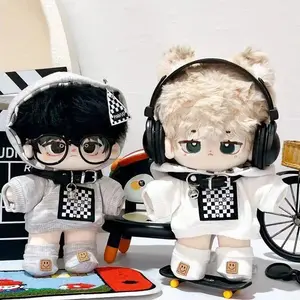 20cm Doll Clothes Set Checkerboard Hoodie Outfit for Normal & Chubby Body Plush Dolls, Cute Unisex Replacement Outfit