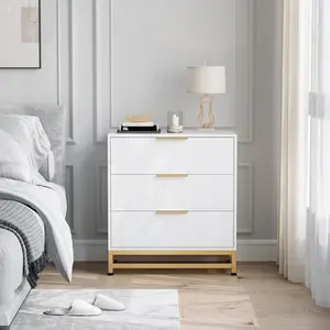 Slim Space-Saving Chest, Modern 3 Drawer Dresser for Bedroom – Durable Wood, Gold Handles, Anti-Tip Kit, Easy Assembly, Soft-Close Drawers