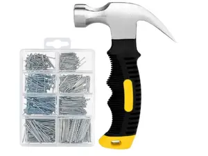 700PCs Nails Assortment Kit & 8oz Hammer, Small Hammer for Hanging Wall Art Decor, Picture Frame, 350 Roofing/Wall Nails & 350 Finishing Nail