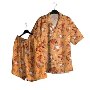 Charizardpkm PKM Hawaii Set Hawaiian Shirt, Hawaiian Short - For All Ages Palm Tree Anime Manga Shirt Video Game Gifts Summer Beach Tropical Floral Aloha