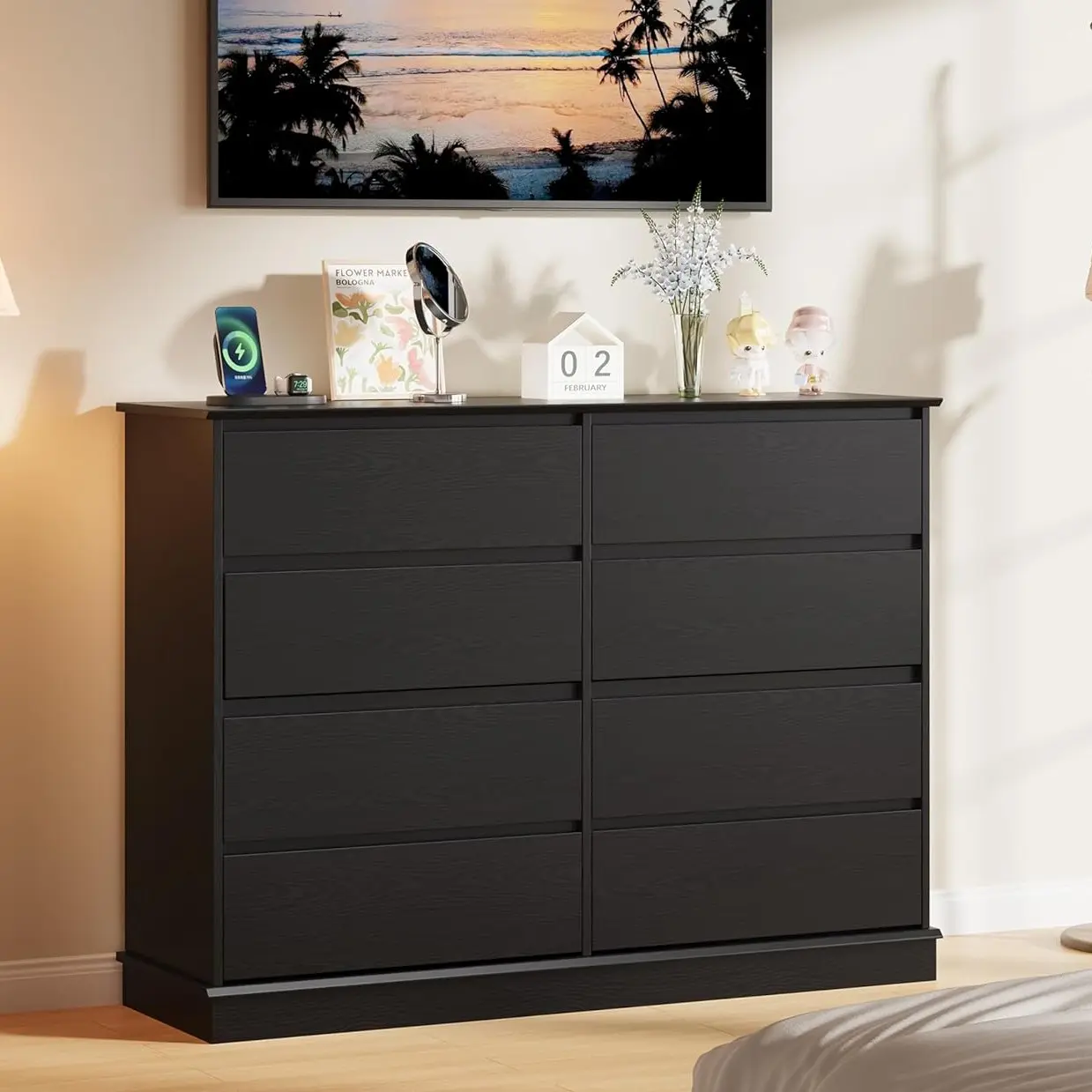 8 Drawer Dressers for Bedroom, Chest of Drawers with Deep Drawers, Large Double Dresser for Closet with Wide Top, Horizontal Wooden Dresser for Living Room, Hallway, Kids Room