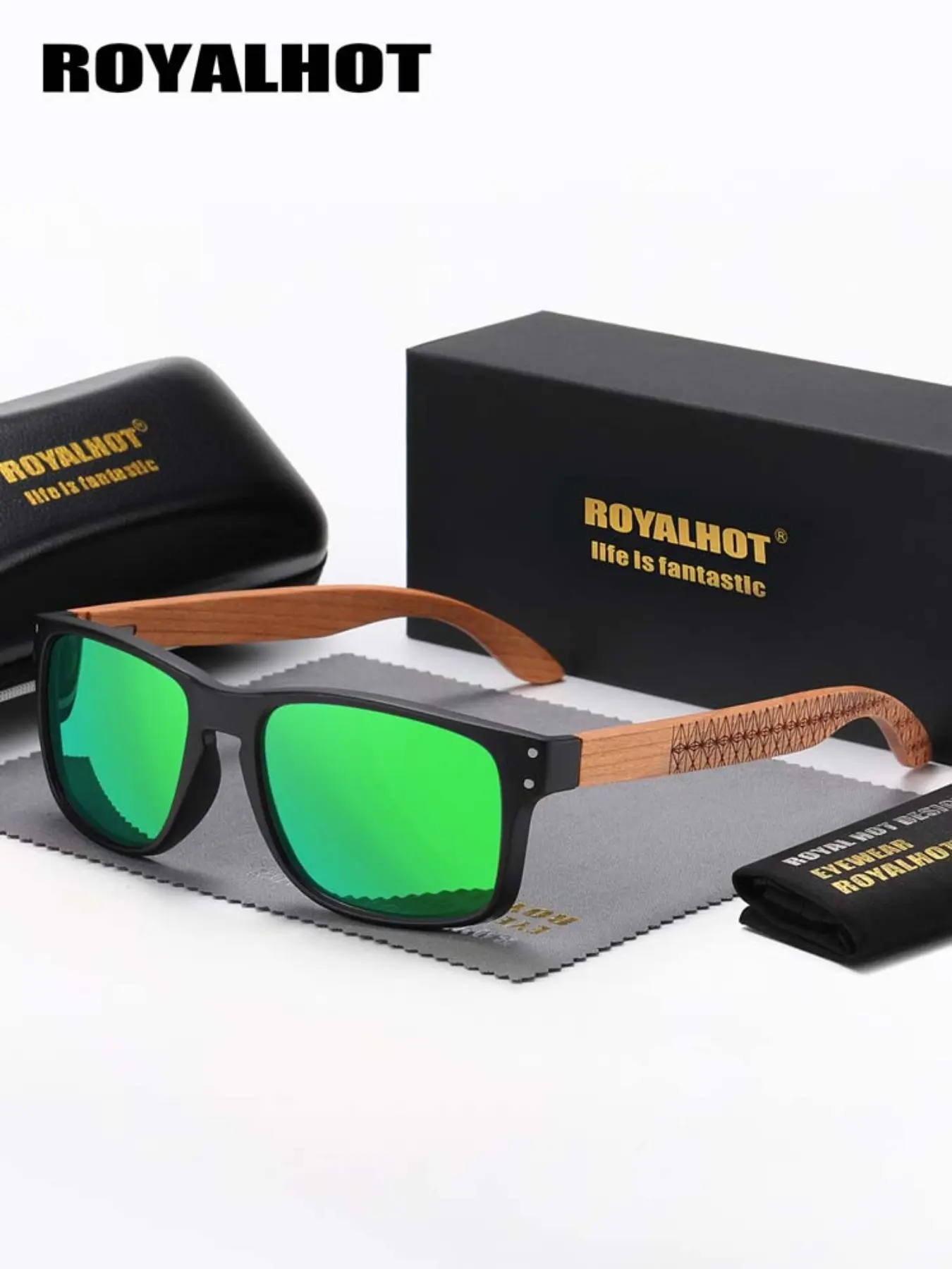 Royalhot Unisex Wooden Sunglasses, Casual Style Outdoor Travel Bamboo Glasses, All Season Fashion Eyewear for Men & Women