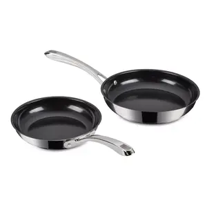 Cuisinart Classic 2-Piece Cookware Fry Pan Set - 8" and 10" Stainless Steel with Ceramic Nonstick Coating, Oven-Safe Design, Sturdy Handles