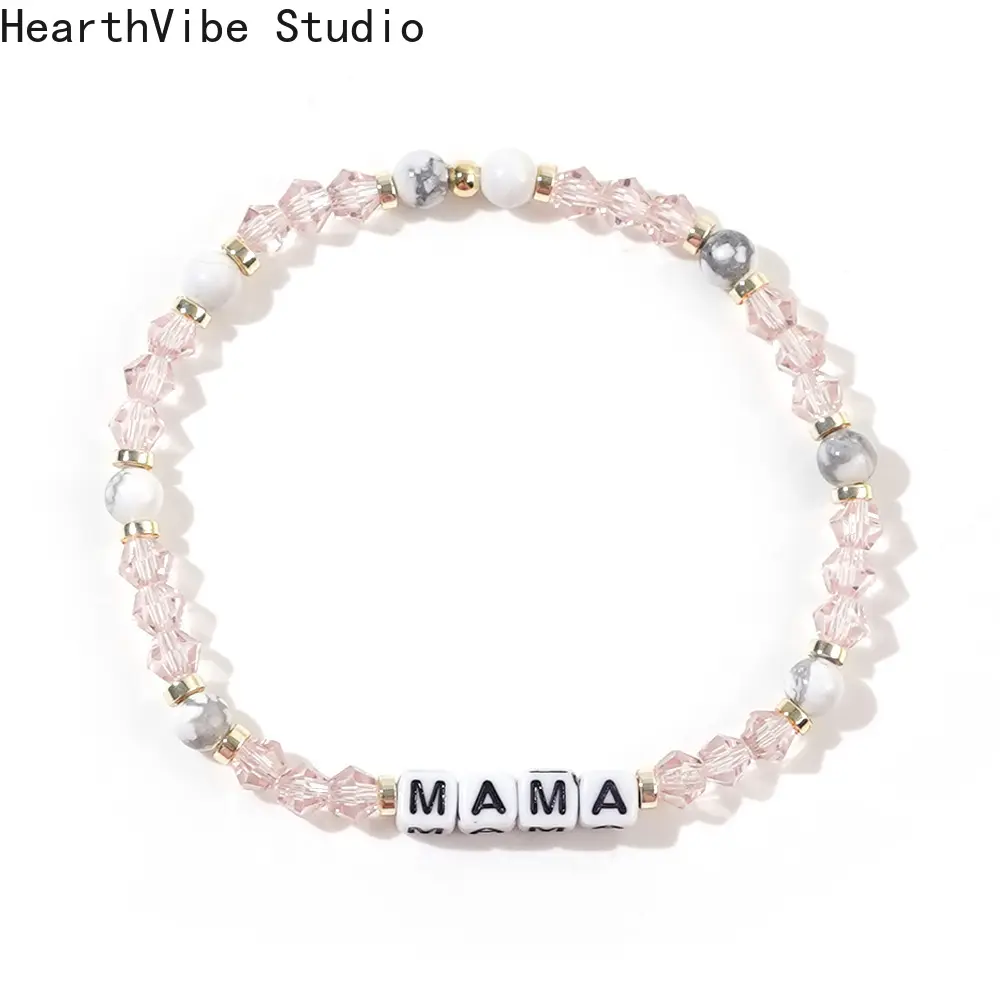 Women's Crystal Stretch Sports Wristband Bracelet - Handcrafted, Chic, Elegant, Sporty, Simple, with "MAMA" Letter Bead Strand, Sports & Outdoor Accessory, Mother's Day Gift, Chic Sports Wristbands, Elegant Sports Wristbands