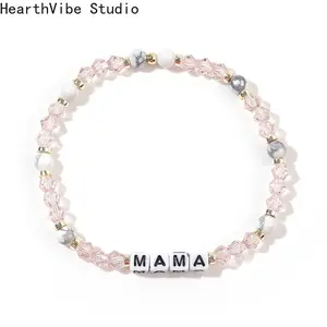 Mother's Day Gift: Crystal Stretch Bracelet — "MAMA" Letter Bead Strand | Simple & Heartfelt | Handcrafted Jewelry