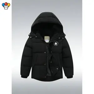 HER-Kids Boy Winter Waterproof Puffy Cotton Jacket with Fleece Lining Lightweight Down Coat Thick Hooded Outdoor Windproof Warm Outerwear