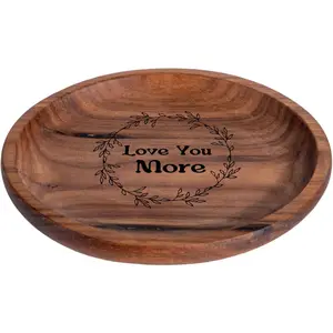 Love You -Round Wooden  Tray 4.5 Inch Engraved Wooden Ring Dish Engagement Men Ring Tray Wedding Ring Holder