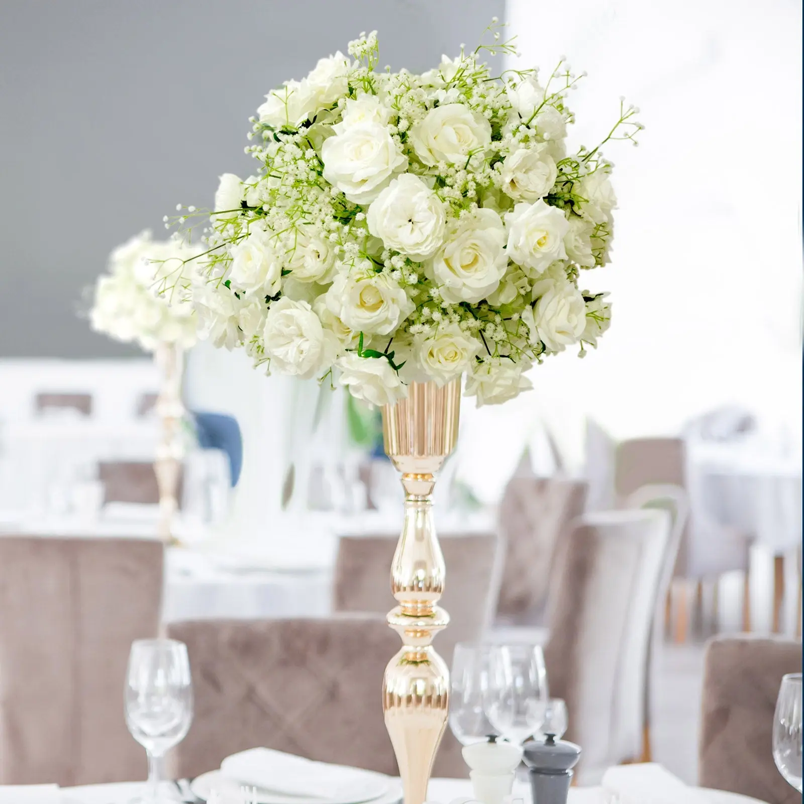 22-Inch White Silk Rose Grand Centerpiece – Pre-Made Artificial Flower Ball for Wedding & Party Décor