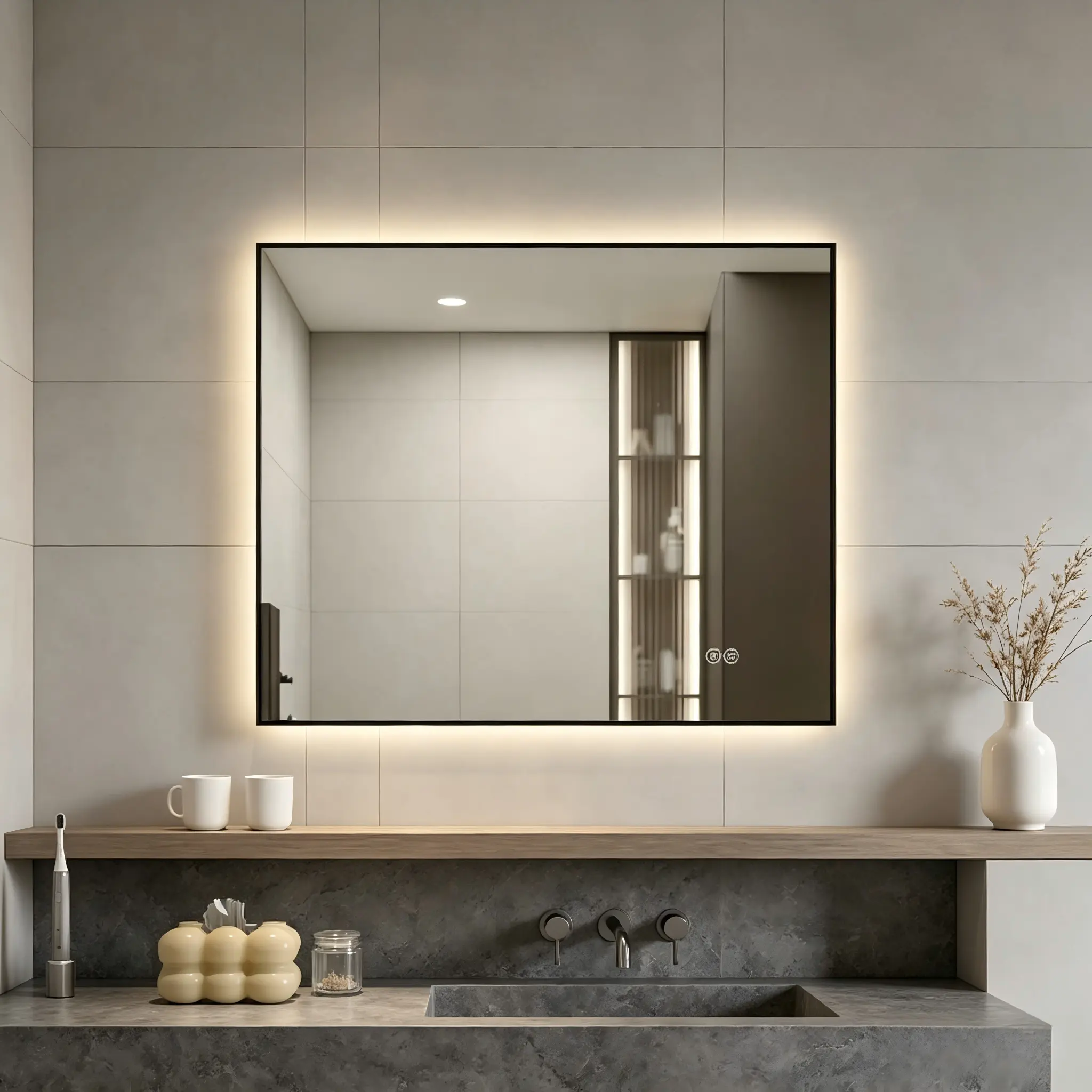 30"x36" Black Aluminum Frame Modern LED Bathroom Glass Mirror, Backlit Anti-Fog Dimmable Vanity Mirror with 3 Color Temp, Memory Function, Auto Shut-Off, Moisture Resistant, UL Certified, IP44 Waterproof, CRI 90+, Wall Mount (Horizontal/Vertical), 30" X 3