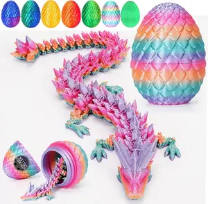 3D Printed Articulated Crystal Dragon Egg – Mystery Dragon Fidget Toy, Surprise Dragon in Easter Egg, Sensory Toy, Easter Basket Stuffer for Kids, Boys & Girls, Random Candy Colors
