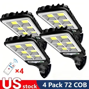 4-Pack Solar Light Outdoor LED Solar Street Light, Smart Remote Control Motion Sensor Solar Wall Light, IP65 Waterproof Adjustable Flood Lamps, 3 Modes (Security/Dim/Highlight) for Garage, Pathway, Patio, Yard, Heavy-Duty Lighting Solution, Valentine Gift