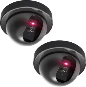 WALI Dummy Fake Security CCTV Dome Camera with Flashing Red LED Light with Security Alert Sticker Decals (SD-2), 2 Packs, Black