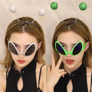 2pcs Halloween Alien Glasses with Fly Headband, Fun Antenna Headband and ET Sunglasses for Party Costumes, Festive Dress-Up Accessories