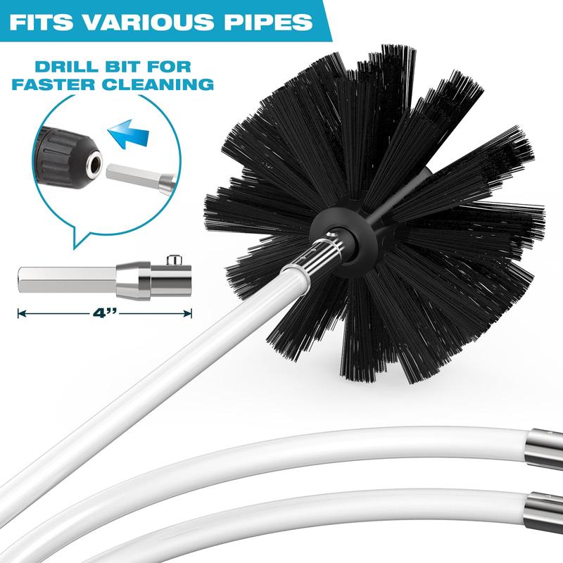 Sealegend 60 FEET Dryer Vent Cleaner Kit Double Synthetic Brush Head Upgraded Flexible Quick Snap Brush with Drill Attachment Extend Up to 60 FEET for Easy Cleaning Use with or Without a Power Drill