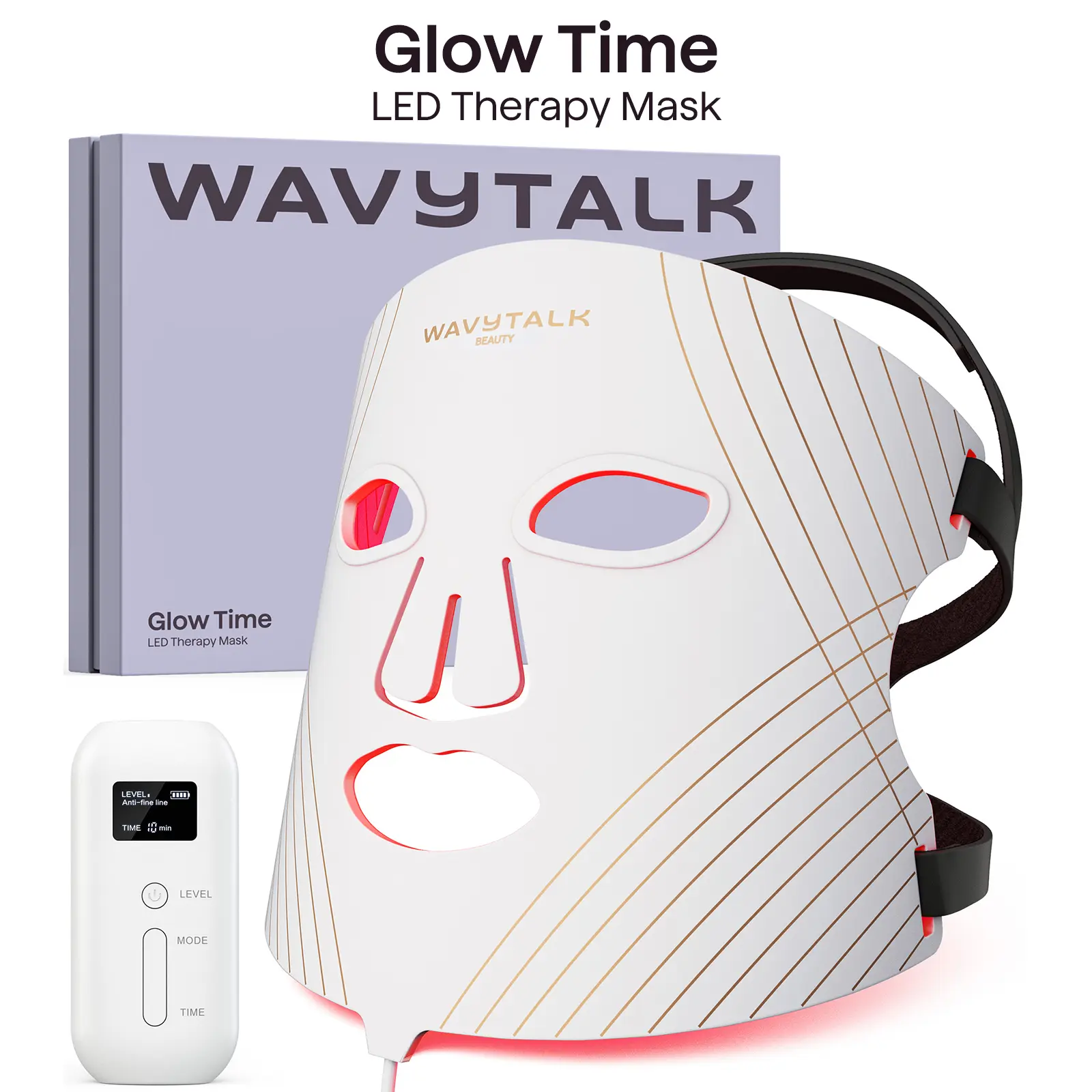 Wavytalk Glow Time LED Red Light Therapy Face Mask for Anti-Fine Line, Anti-Acne, and Skin Rejuvenation with Red, Near-Infrared Light, Blue and Amber Light,Perfect Gift