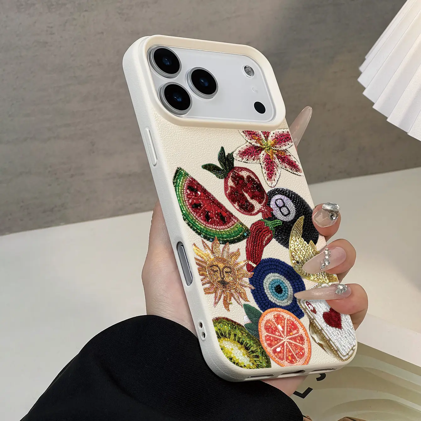 Phone Case: 1 Exquisite Beaded Fruit and Flower Collage Pattern TPU Phone Case for iPhone 17/17Pro/17ProMax/17Air/iPhone 16/16Pro/16ProMax/16Plus/15/15Pro/15ProMax/14/14Plus/14ProMax/13/13ProMax/12Pro/12ProMax/11/11Pro, Fashionable Protective Soft,summer