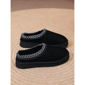 Men's Fashionable Plain Color Slippers, Casual Comfortable Black Home Slippers, Unisex Woof Slippers, Warm Soft Cushioned Slippers for Indoor & Outdoor Use for Fall & Winter, Footwear, Shoes for Women(Sheet)