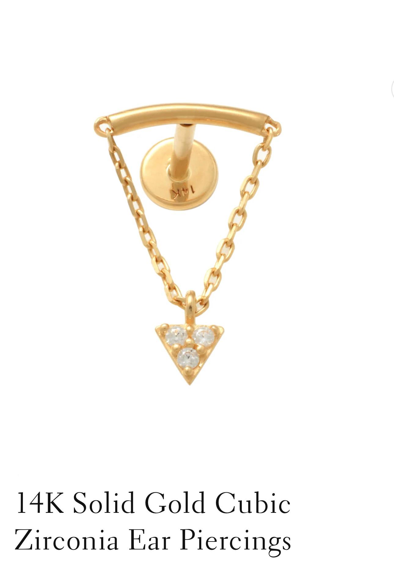 14K Solid Gold Cubic Zirconia Ear Piercings